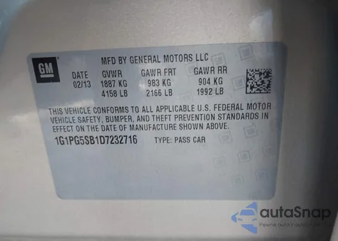 2013 Chevrolet Cruze Ltz из США, поврежденный, VIN 1G1PG5SB1D7232716